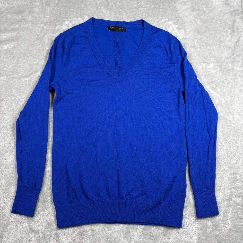 Banana Republic Sweater Women XS Merino Wool Blue V Neck Long Sleeve Lightweight